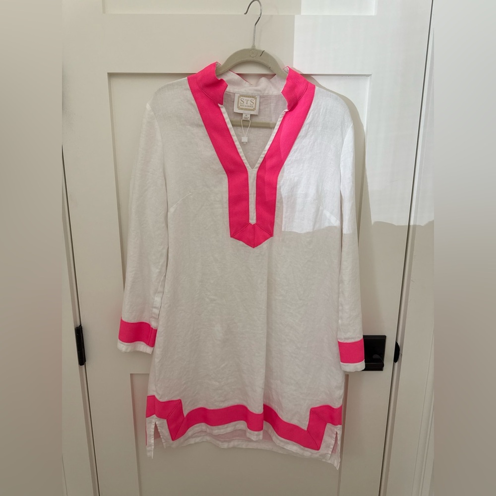 Sail to Sable Long Sleeve Dress with Pink Trim